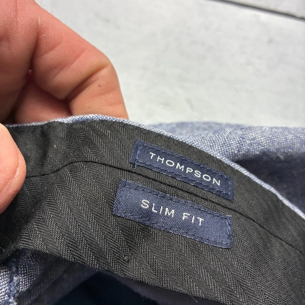 J.Crew Thompson Slim Fit Pants Mens 33x30 Blue 100% Linen Chambray Summer Dress